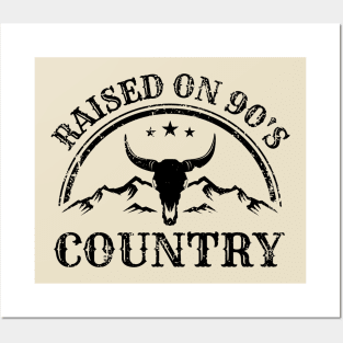 Vintage Raised On 90's Country Music Bull Skull Western Posters and Art